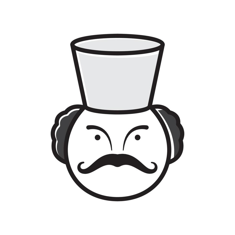 homme de dessin animé en tant que chef avec tête de moustache conception de logo vintage vecteur icône symbole illustration