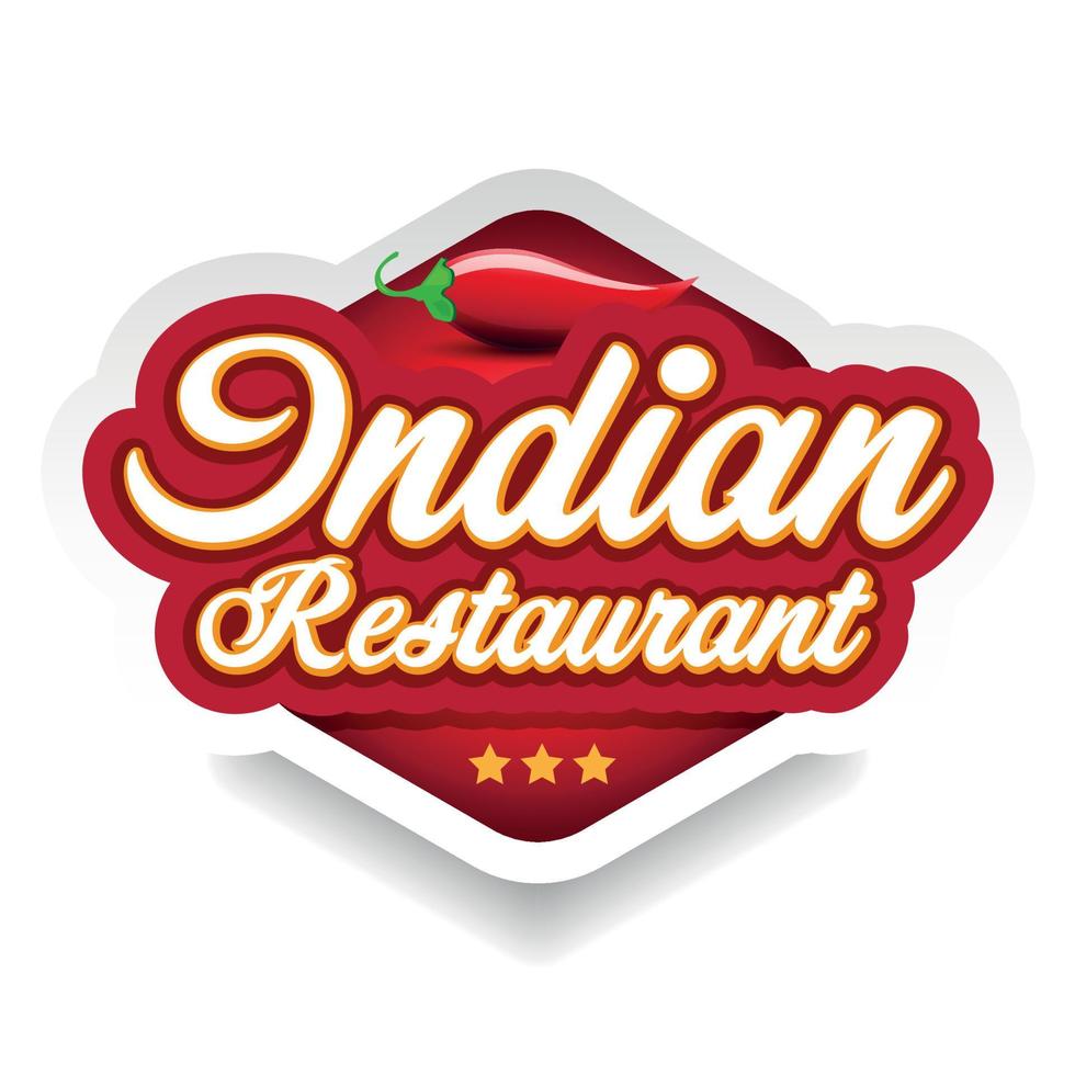 étiquette de restaurant indien rouge avec piment vecteur