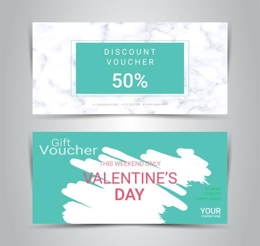 Joyeuse Saint-Valentin, bons cadeaux et chèques cadeaux, modèle de promotion web bannière ou coupon rabais avec arrière-plan flou. vecteur