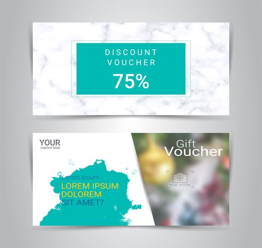 Chèques-cadeaux et bons d&#39;achat, coupon de réduction ou modèle web bannière avec un arrière-plan flou vecteur