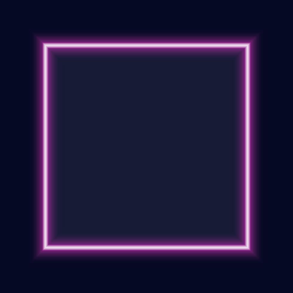 cadre carré néon avec effets brillants sur fond sombre. cadre vide avec effets néon. illustration vectorielle. vecteur