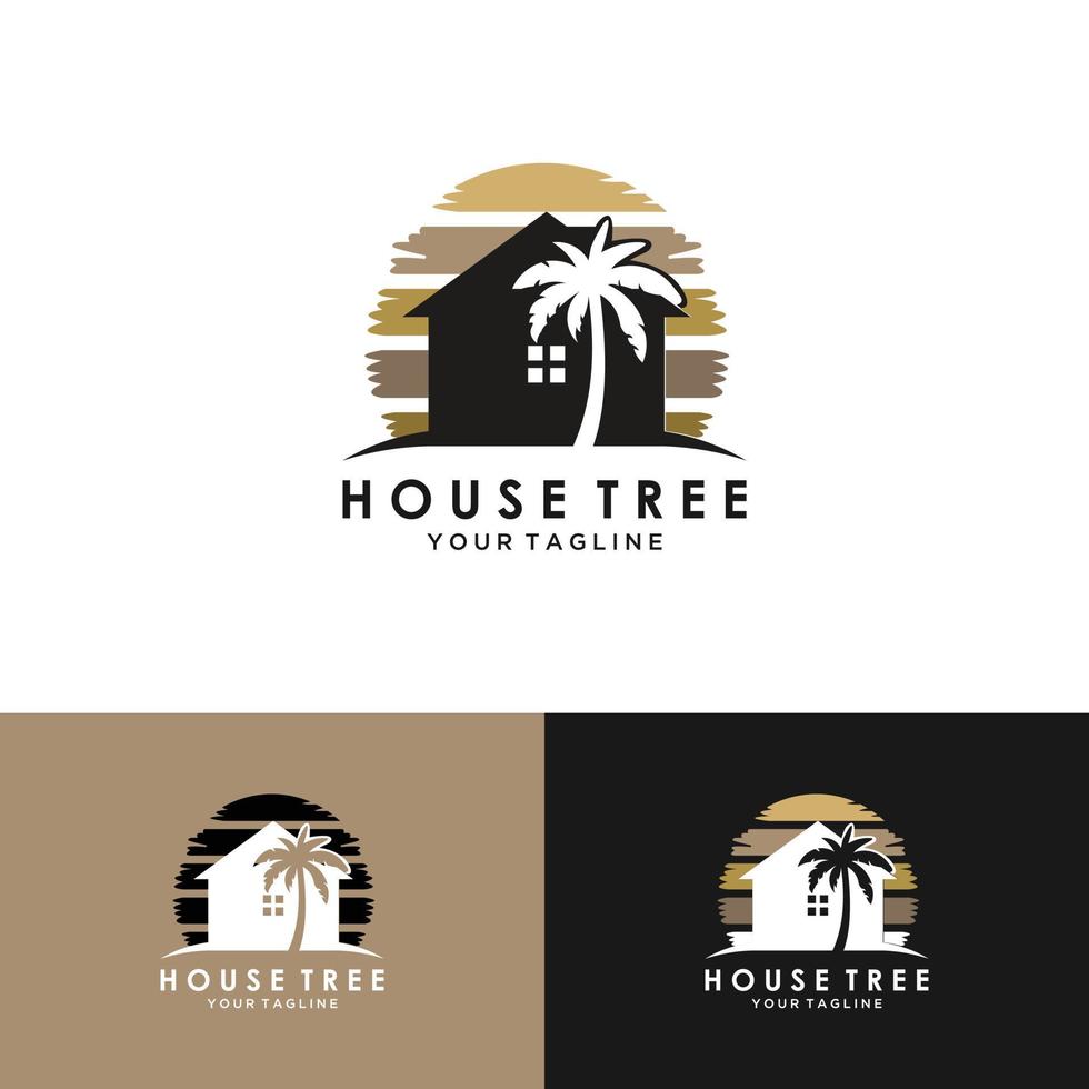 palmier maison maison logo vecteur icône illustration