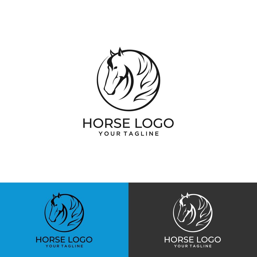 cheval noir, cercle, illustration de logo, silhouette vecteur