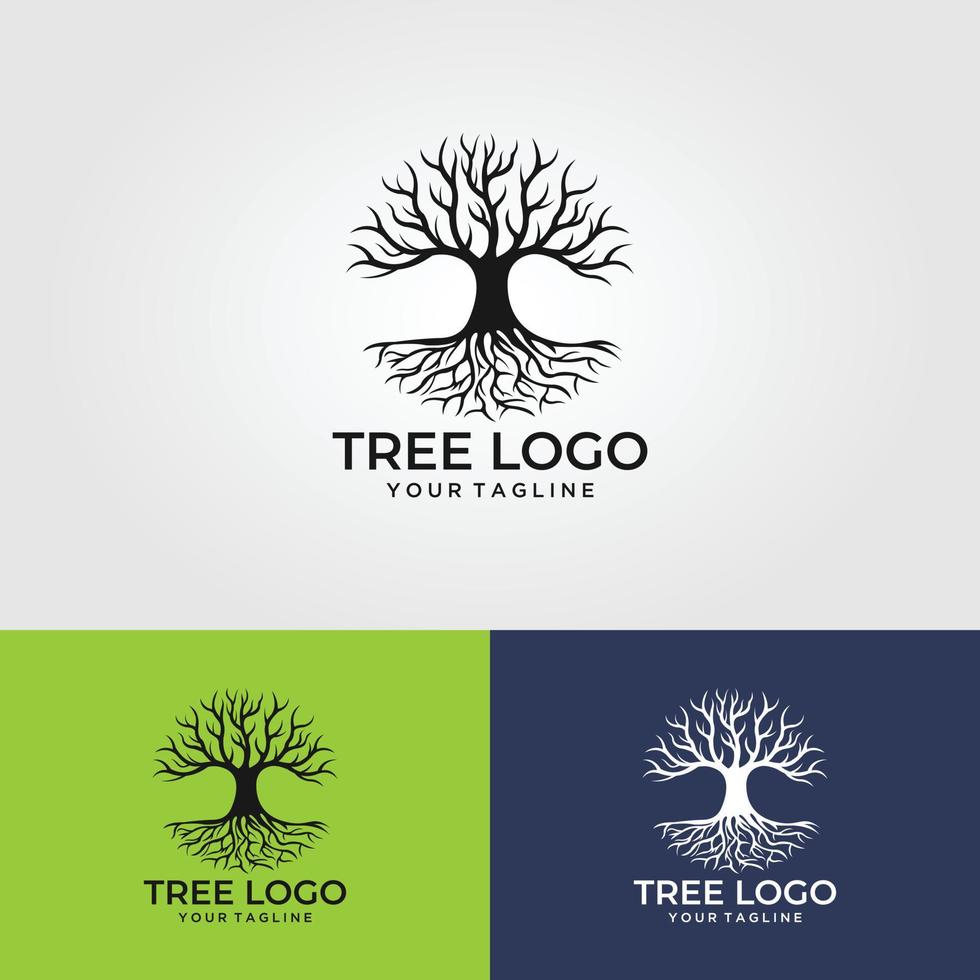 racines de l'illustration du logo de l'arbre. silhouette de vecteur d'arbre.