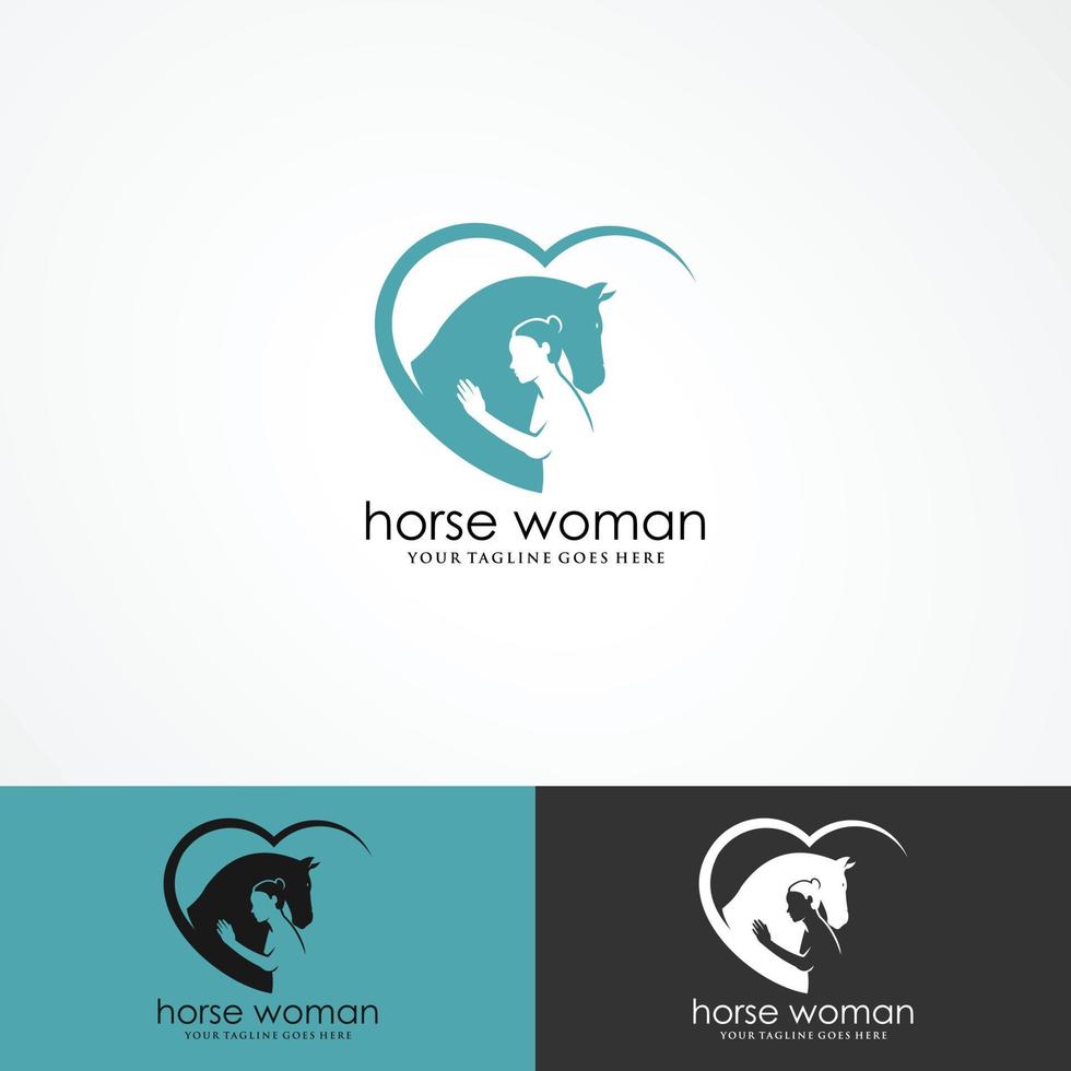 création de logo fille et cheval et vecteur de modèle de ferme équestre.