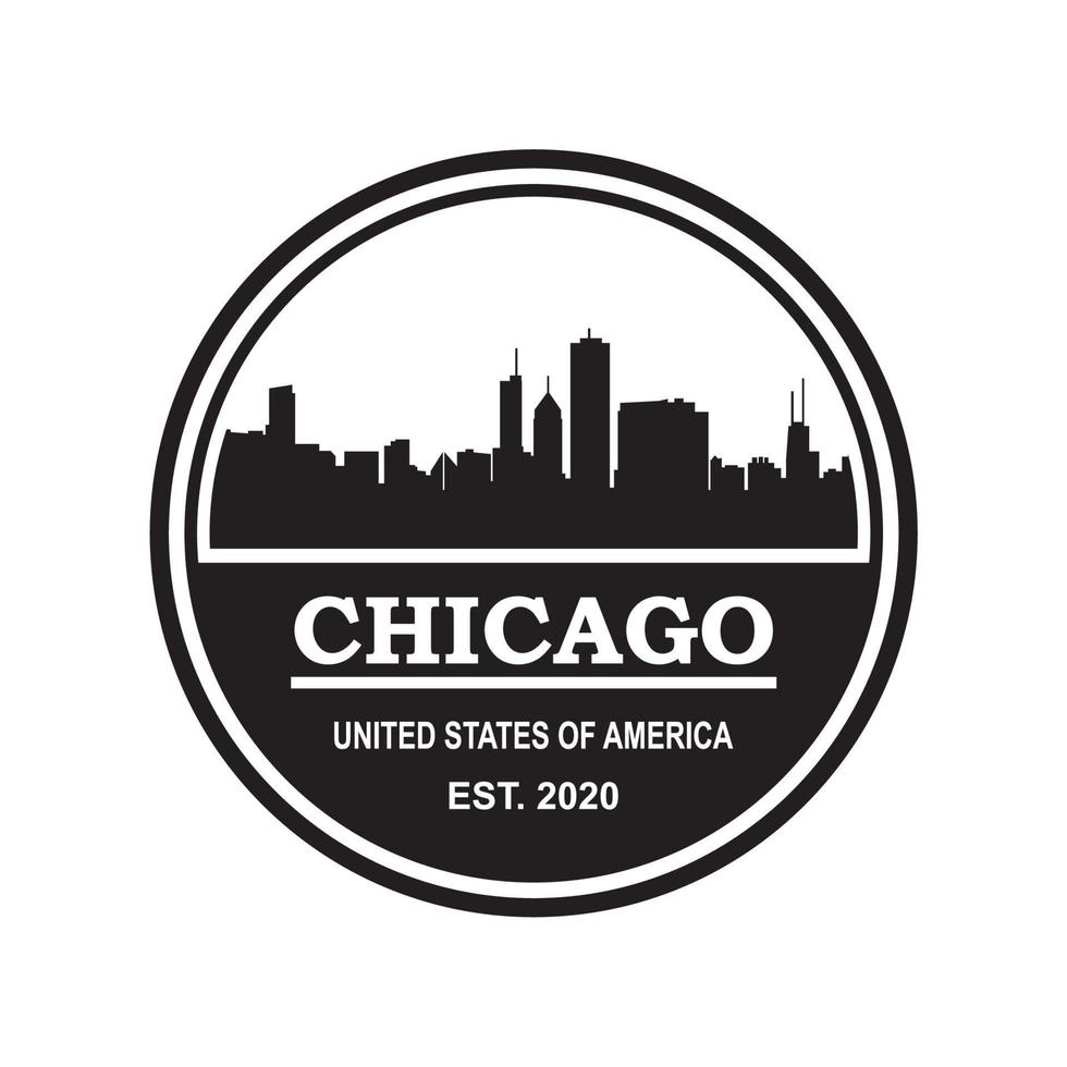 logo de silhouette d'horizon de chicago, logo de gratte-ciel des etats-unis vecteur