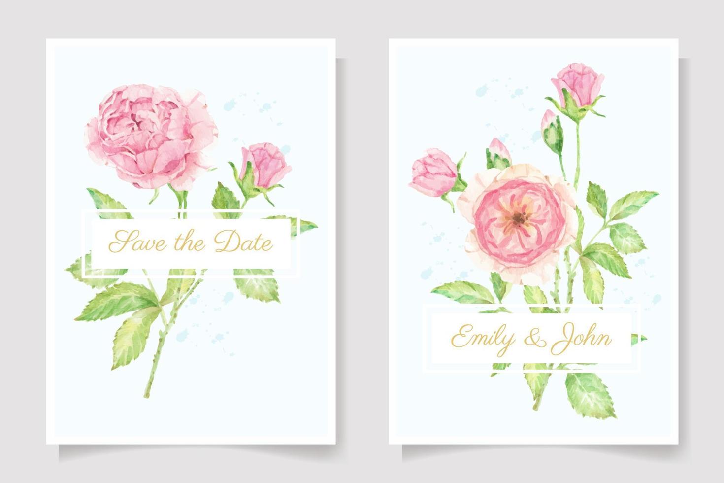 aquarelle rose fleur branche bouquet mariage carte d'invitation collection de modèles vecteur