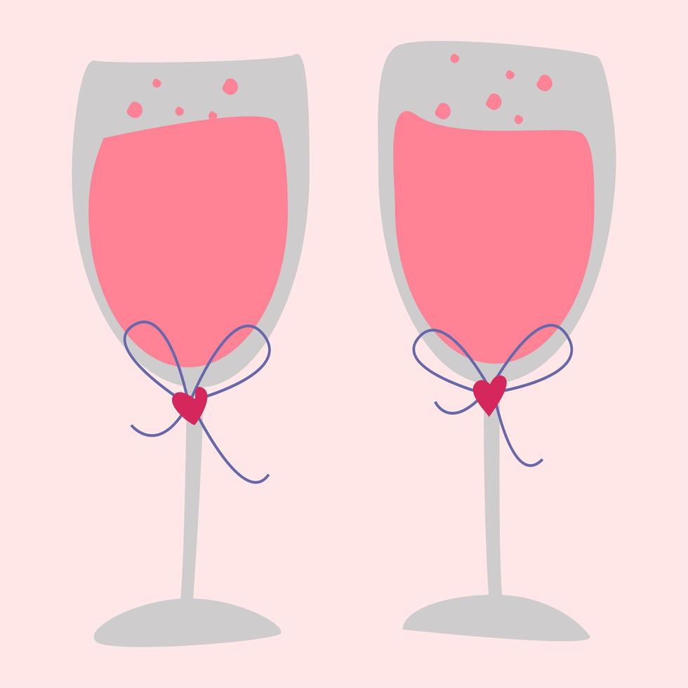 deux verres de champagne rosé ou de vin. image vectorielle dans un style bohème. vecteur