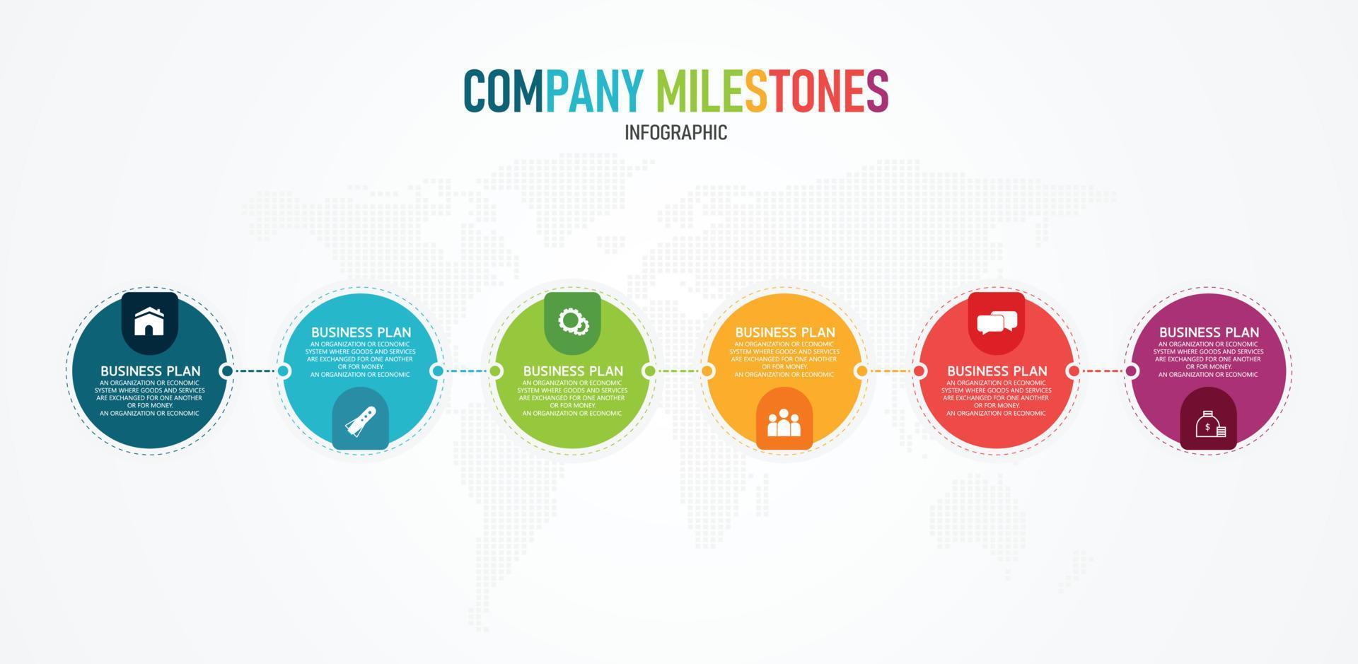 idée d'entreprise de présentation de modèle d'infographie de chronologie avec des icônes, des options ou des étapes. les infographies pour les idées commerciales peuvent être utilisées pour les graphiques de données, les organigrammes, les sites Web, les bannières. vecteur