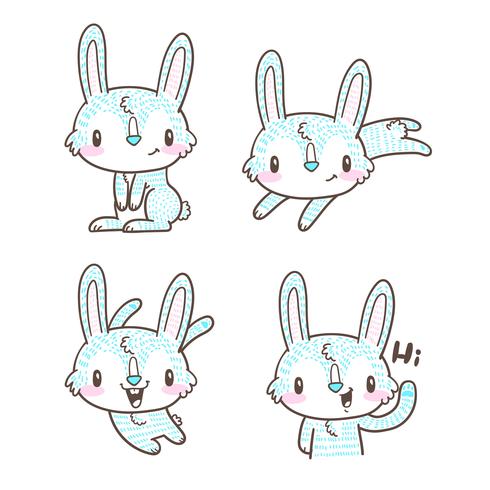 vecteur de doodle mignon petit lapin et dessin animé lapin