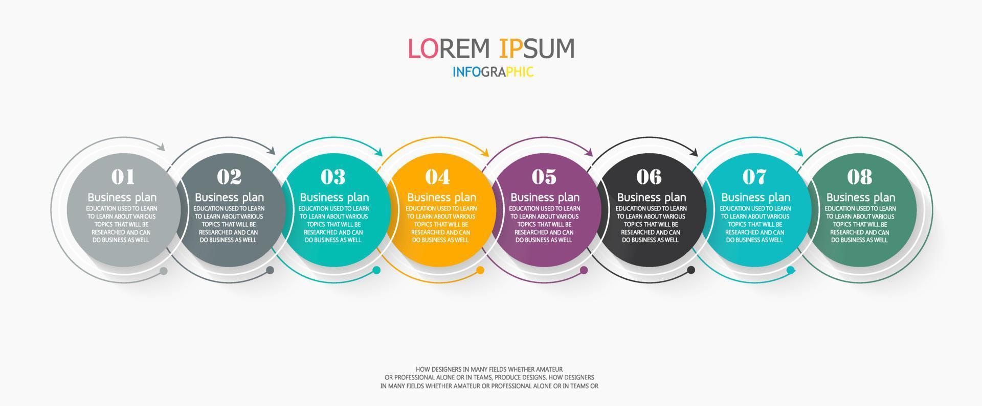 idée d'entreprise de présentation de modèle d'infographie de chronologie avec des icônes, des options ou des étapes. les infographies pour les idées commerciales peuvent être utilisées pour les graphiques de données, les organigrammes, les sites Web, les bannières. vecteur