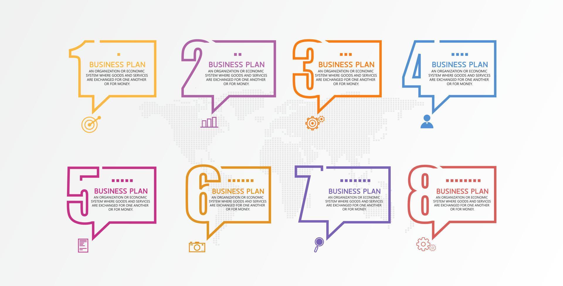 idée d'entreprise de présentation de modèle d'infographie de chronologie avec des icônes, des options ou des étapes. les infographies pour les idées commerciales peuvent être utilisées pour les graphiques de données, les organigrammes, les sites Web, les bannières. vecteur