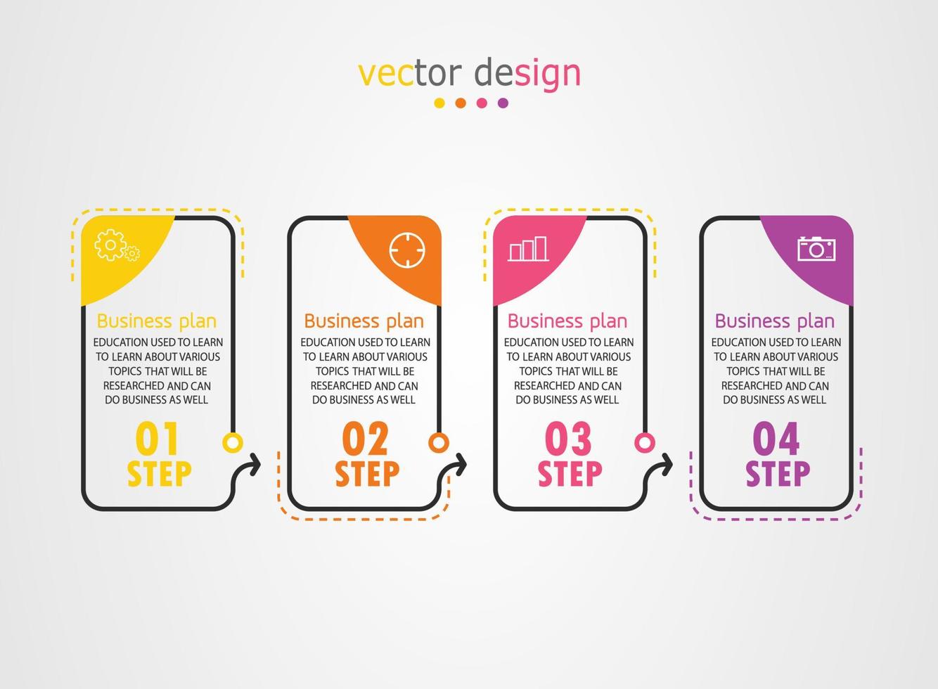 idée d'entreprise de présentation de modèle d'infographie de chronologie avec des icônes, des options ou des étapes. les infographies pour les idées commerciales peuvent être utilisées pour les graphiques de données, les organigrammes, les sites Web, les bannières. vecteur