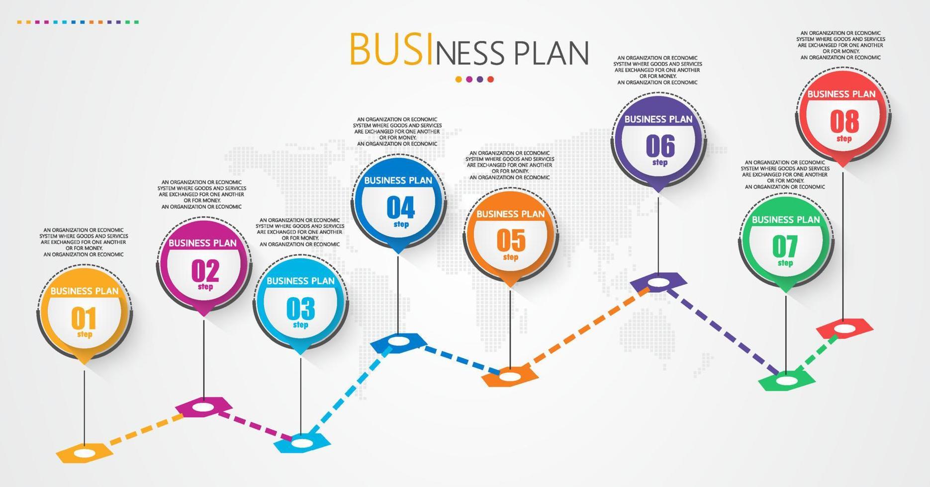 idée d'entreprise de présentation de modèle d'infographie de chronologie avec des icônes, des options ou des étapes. les infographies pour les idées commerciales peuvent être utilisées pour les graphiques de données, les organigrammes, les sites Web, les bannières. vecteur