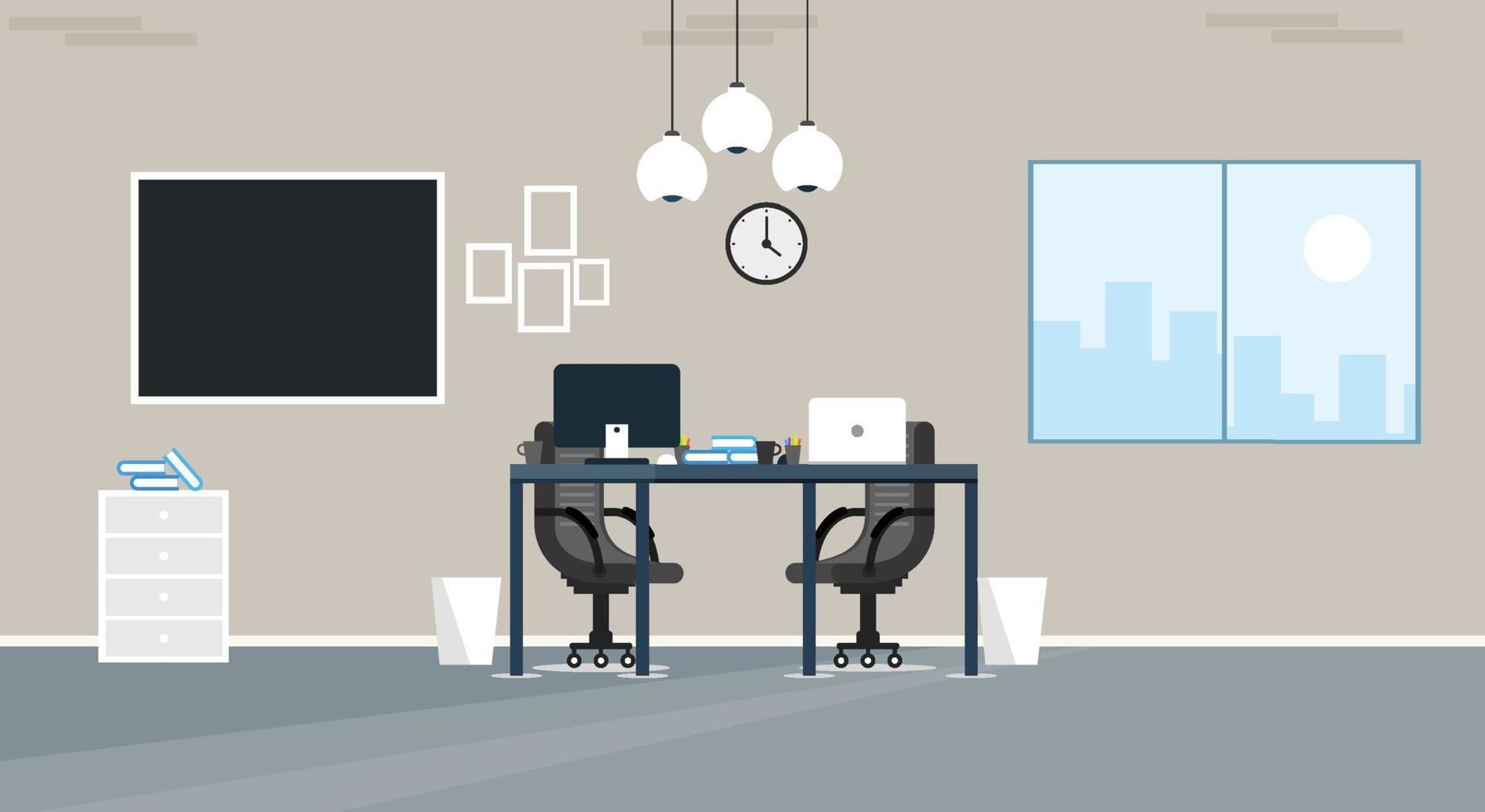 apprendre et enseigner le bureau d'affaires pour travailler à l'intérieur moderne, armoire de bureau avec illustration vectorielle colorée d'ordinateur dans la conception de vecteur de style dessin animé plat