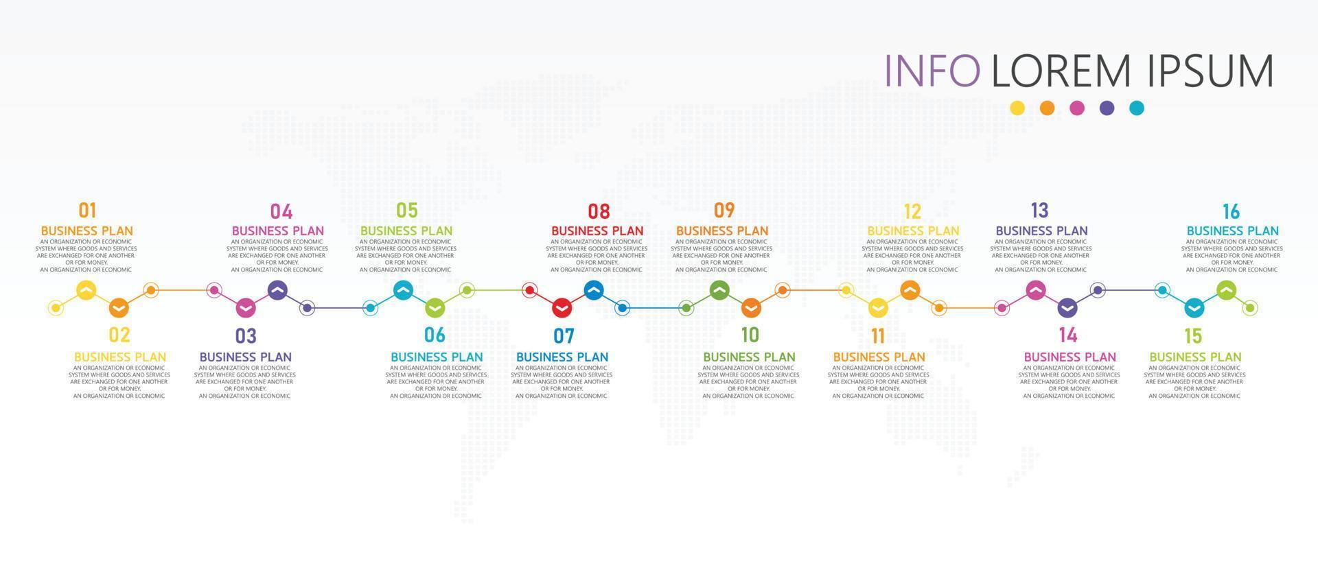 idée d'entreprise de présentation de modèle d'infographie de chronologie avec des icônes, des options ou des étapes. les infographies pour les idées commerciales peuvent être utilisées pour les graphiques de données, les organigrammes, les sites Web, les bannières. vecteur