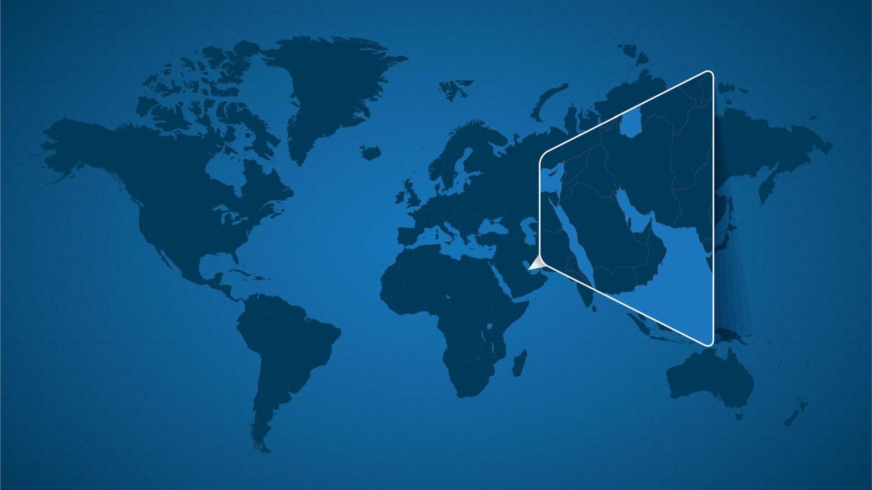 carte du monde détaillée avec carte agrandie épinglée de bahreïn et des pays voisins. vecteur