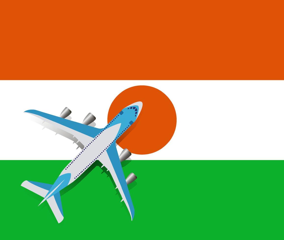 illustration vectorielle d'un avion de passagers survolant le drapeau du nigéria. concept de tourisme et de voyage vecteur