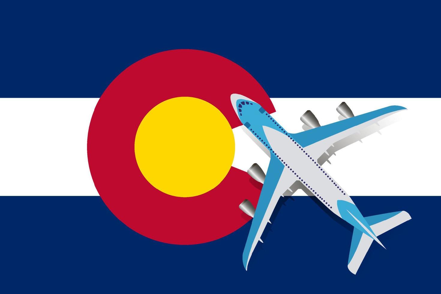 illustration vectorielle d'un avion de passagers survolant le drapeau du colorado. concept de tourisme et de voyage vecteur