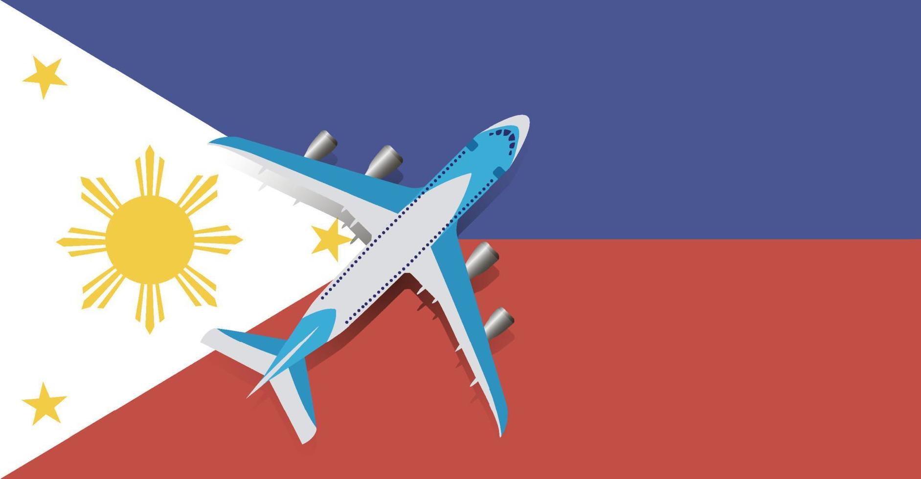 illustration vectorielle d'un avion de passagers survolant le drapeau des philippines. concept de tourisme et de voyage vecteur