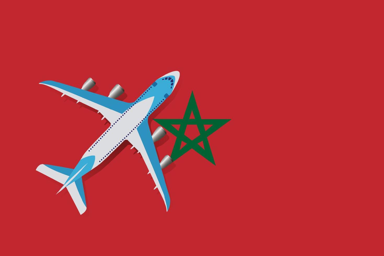 illustration vectorielle d'un avion de passagers survolant le drapeau du maroc. concept de tourisme et de voyage vecteur