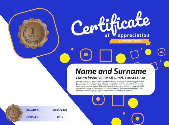 Modèle de récompense de certificat d&#39;appréciation. Certificat d&#39;illustration au format A4 vecteur