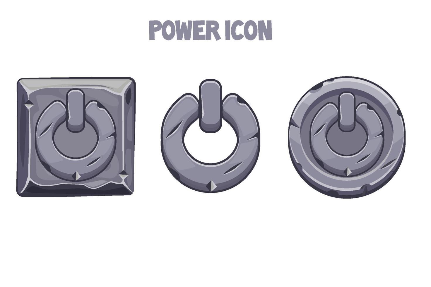 icônes de puissance de pierre de différentes formes pour le menu. icônes grises isolées avec des icônes d'énergie. vecteur