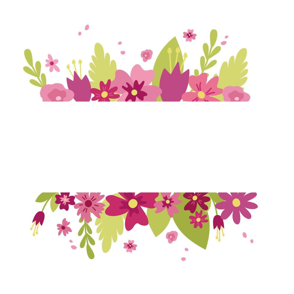 un cadre fleuri pour le texte. délicates fleurs roses et feuilles vertes. illustration vectorielle. vecteur
