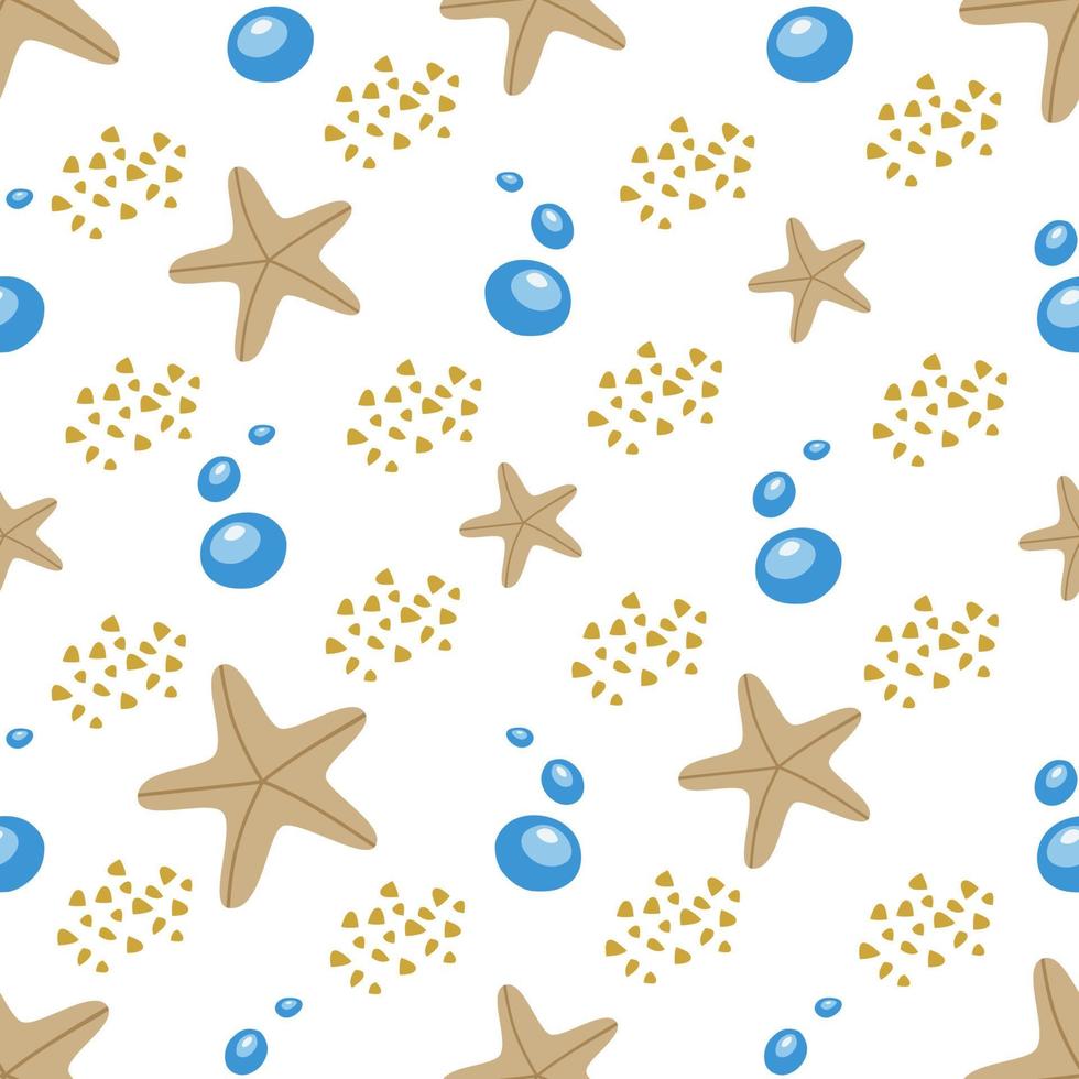 un motif harmonieux d'étoiles de mer, habitants invertébrés du monde sous-marin. de couleur beige et bleu. illustration vectorielle. pour la décoration, l'impression sur tissu ou papier. vecteur