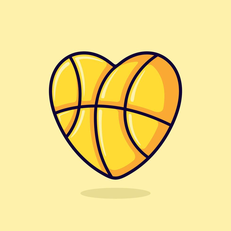 illustration vectorielle d'amour en forme de basket-ball mignon. aime le design plat de dessin animé de basket-ball vecteur
