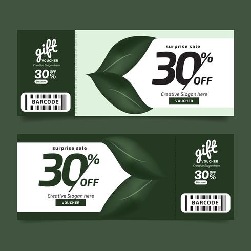 Bon cadeau Premium Design Nature Leaves Voucher Vert, modèle de coupon Doré, concept de design pour coupon cadeau vecteur