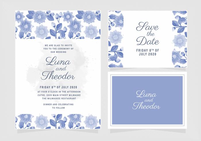 Invitation de mariage floral bleu vecteur