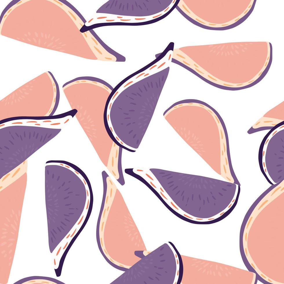 savoureux motif alimentaire abstrait sans couture avec des silhouettes de fruits de figue. ornement rose et violet sur fond blanc. vecteur