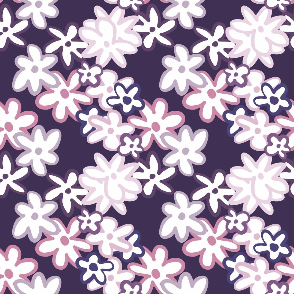 motif floral harmonieux de contraste lumineux avec des fleurs abstraites. fond sombre avec des silhouettes blanches et des contours multicolores. vecteur