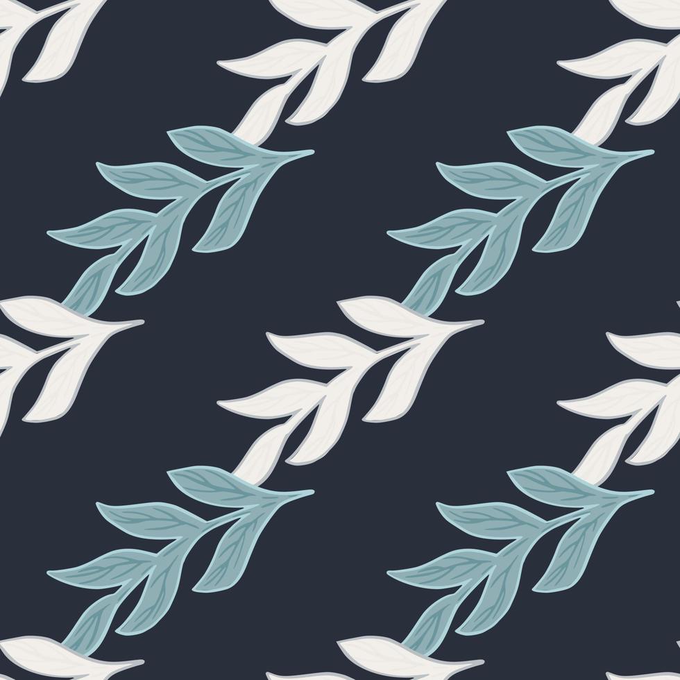 motif de doodle sans couture de branches tropicales de style simple. imprimé fleuri blanc et bleu botanique sur fond bleu marine. vecteur