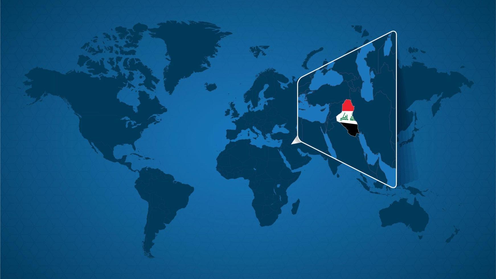 carte du monde détaillée avec carte agrandie épinglée de l'irak et des pays voisins. vecteur