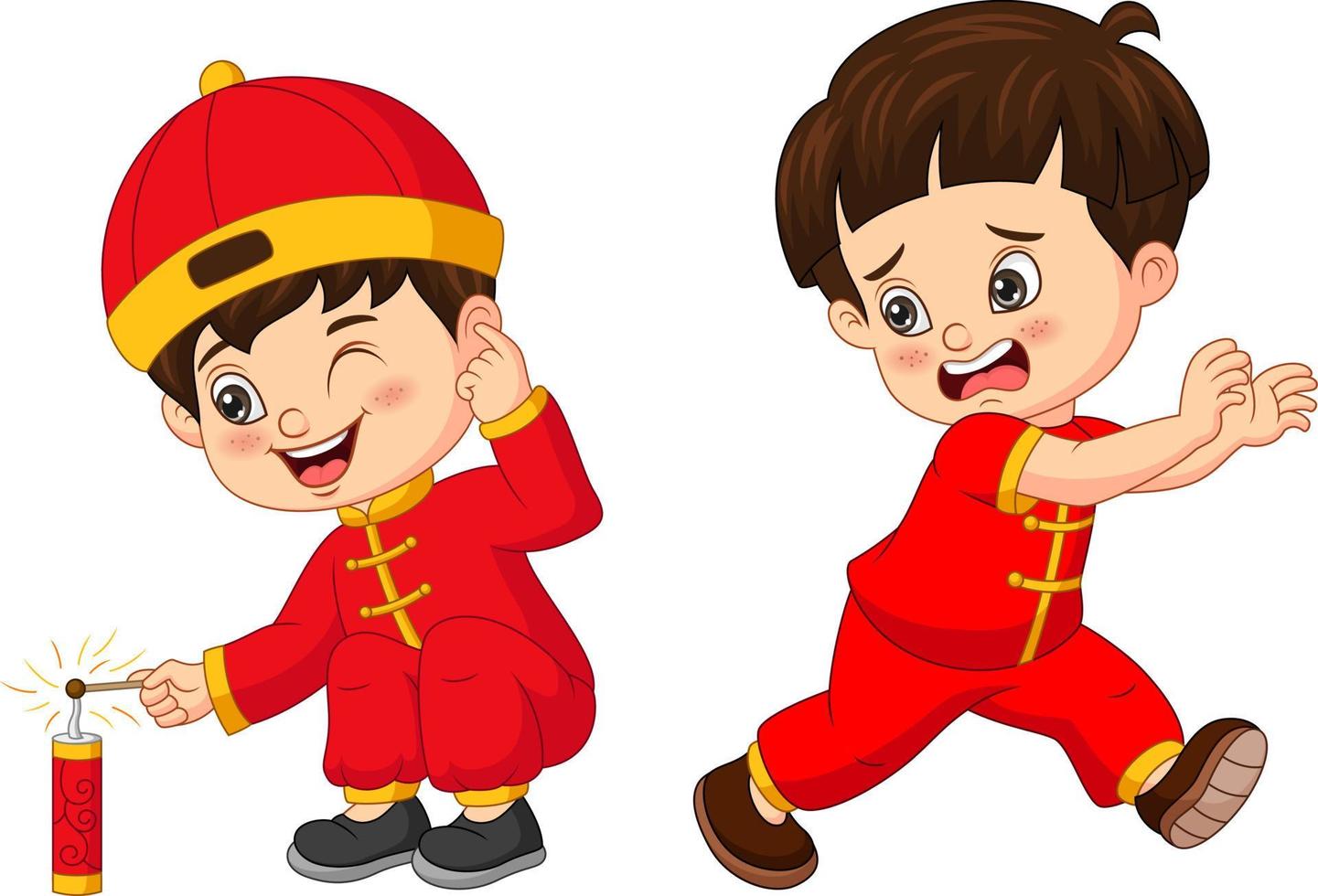 enfants chinois de dessin animé avec un pétard vecteur