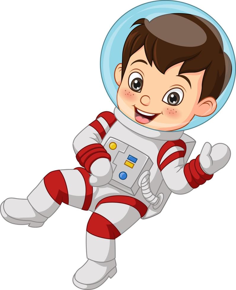 mignon petit garçon vêtu d'un costume d'astronaute vecteur
