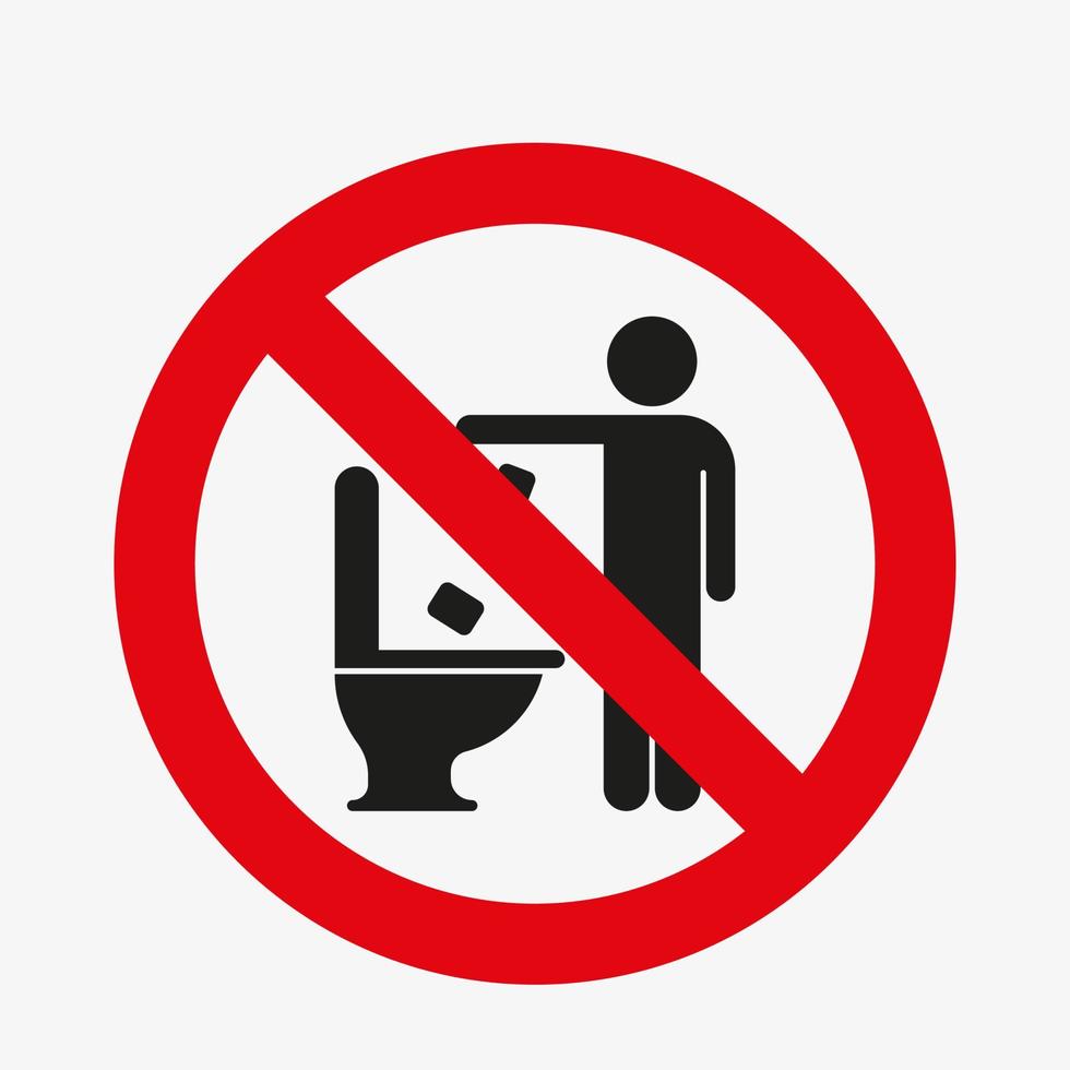 signe de litière de toilette. aucun signe de détritus dans les toilettes. illustration vectorielle sur fond blanc. jeter du papier dans les toilettes. cercle barré rouge interdit, interdit, interdit. vecteur