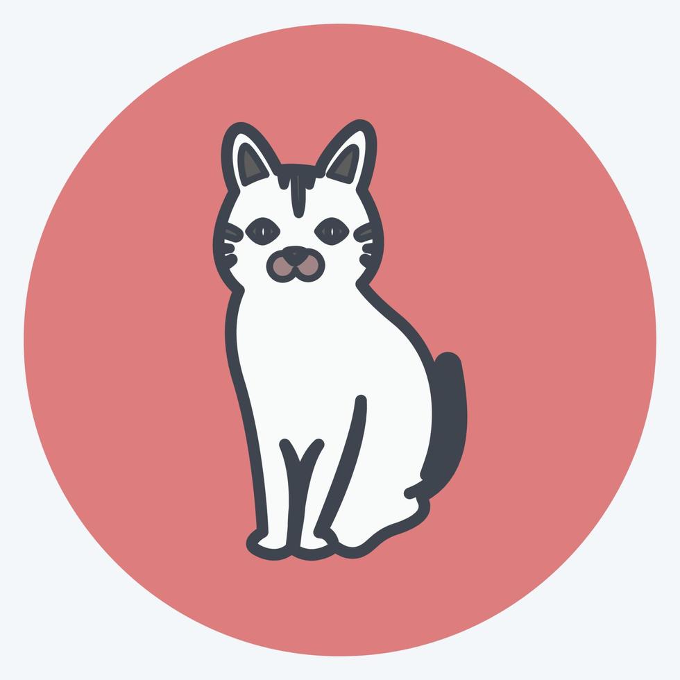 icône de chat de compagnie dans un style de compagnon de couleur tendance isolé sur fond bleu doux vecteur