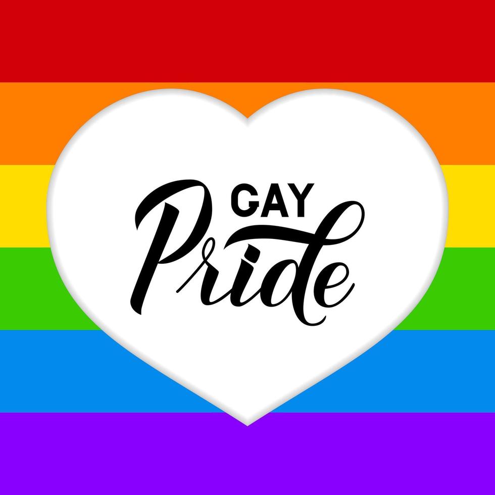 lettrage de fierté gay dans le coeur coupé fond arc-en-ciel. jour de la fierté, mois, concept de défilé. drapeau de la communauté lgbt. modèle vectoriel facile à modifier pour la bannière, l'affiche, le t-shirot, le dépliant, l'autocollant, le badge.