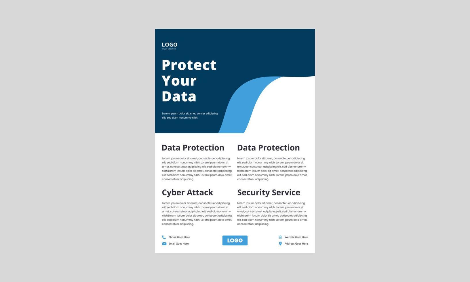 conception de flyers de protection de la cybersécurité. dépliant d'affiche du service de protection des données en couleur bleue. modèle vectoriel de mise en page du service de protection des données.