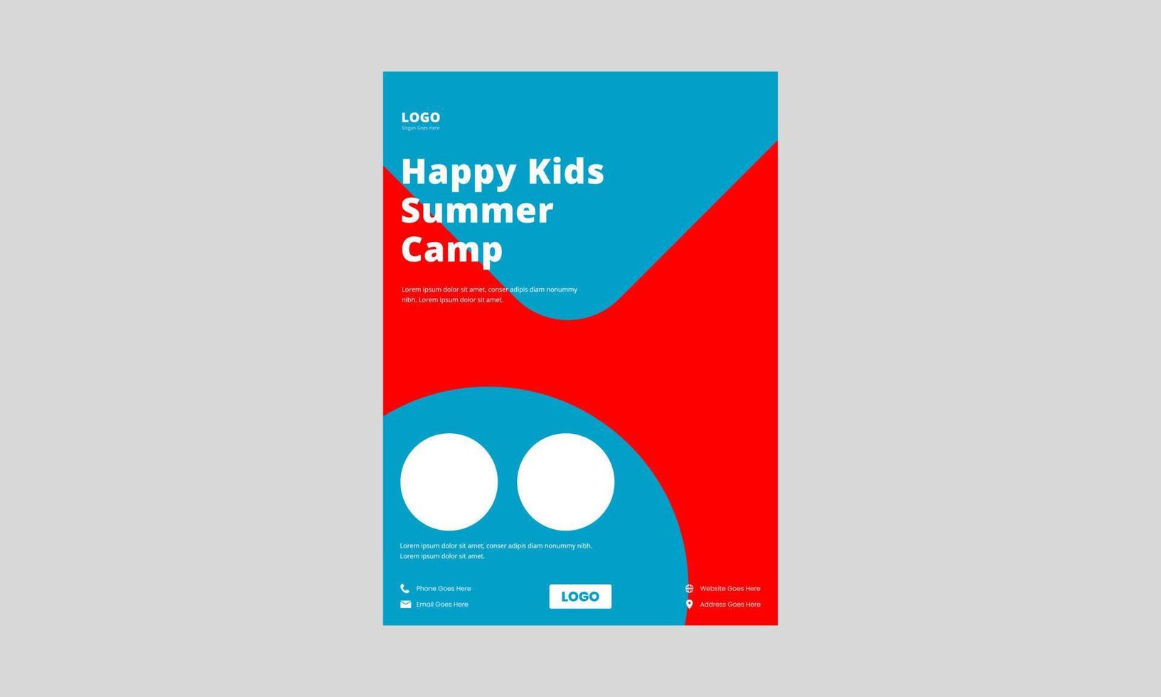 conception de flyer de camp d'enfants heureux. conception d'affiche de flyer de camp d'été pour enfants. affiche du camp pour enfants du dimanche amusant, conception de dépliants. vecteur