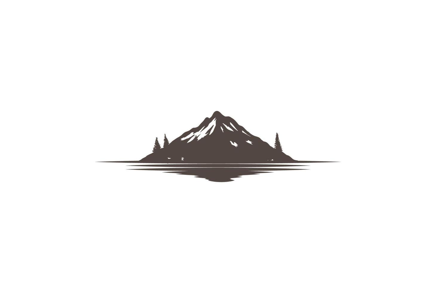 montagne avec pin cèdre conifère cyprès arbre à feuilles persistantes forêt et lac rivière ruisseau logo design vecteur