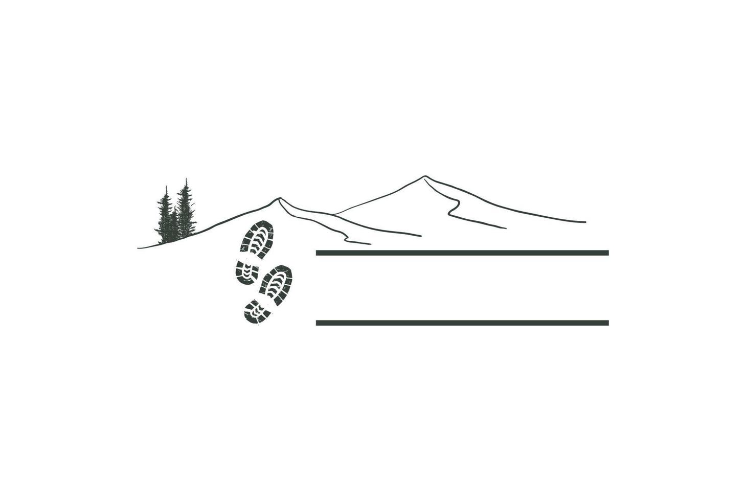 pin de montagne épinette à feuilles persistantes conifère sapin mélèze cyprès avec empreinte de chaussure pour la randonnée création de logo d'aventure de camp vecteur