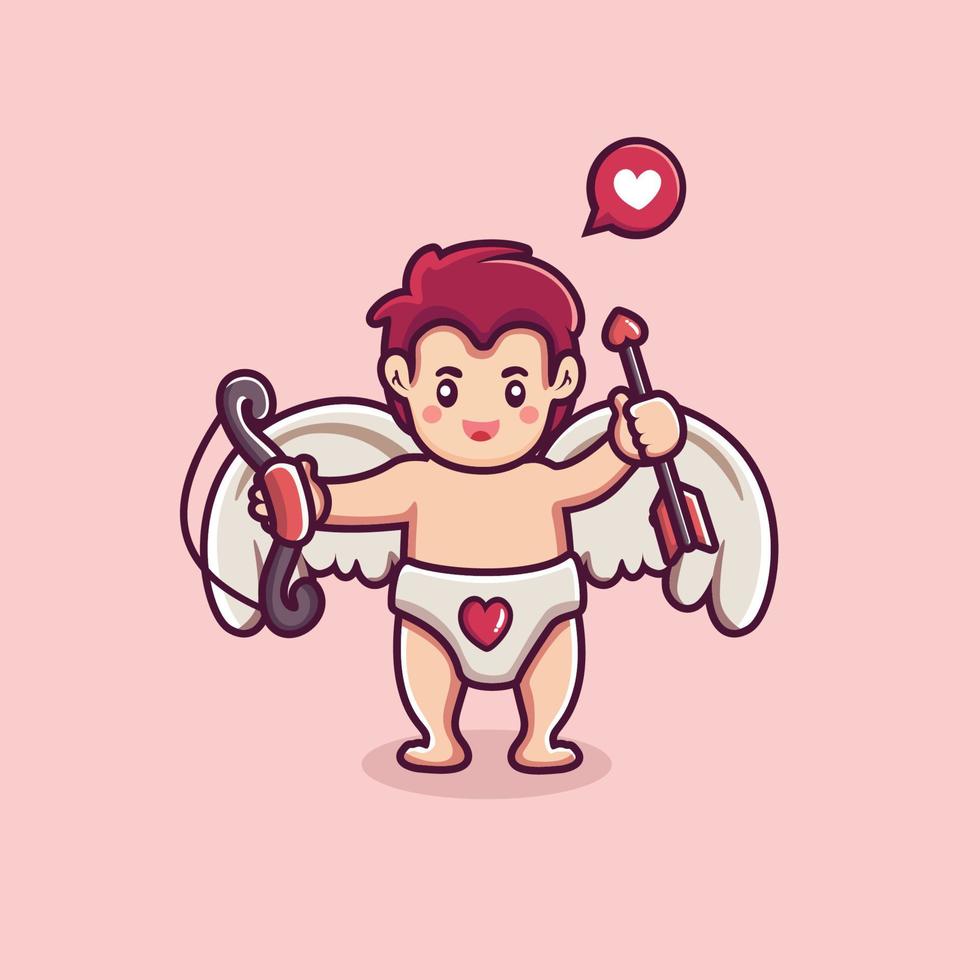 mignon petit garçon cupidon tenant une flèche et un arc vecteur