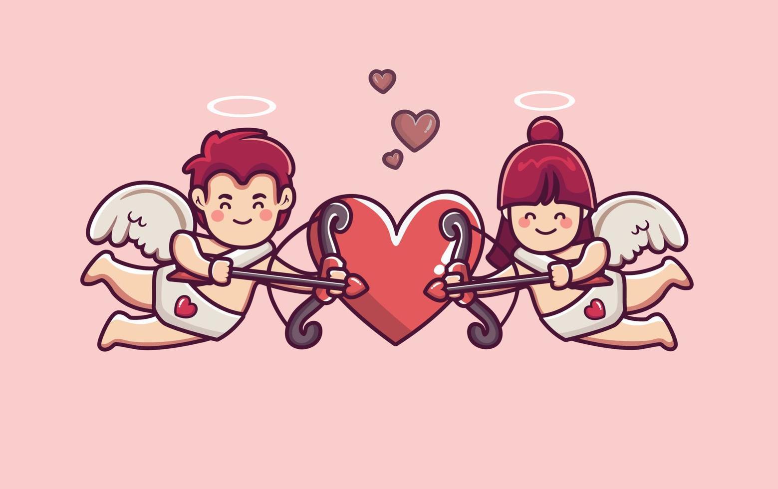 joli couple de cupidon tenant une flèche et un arc avec amour coeur saint valentin fond vecteur