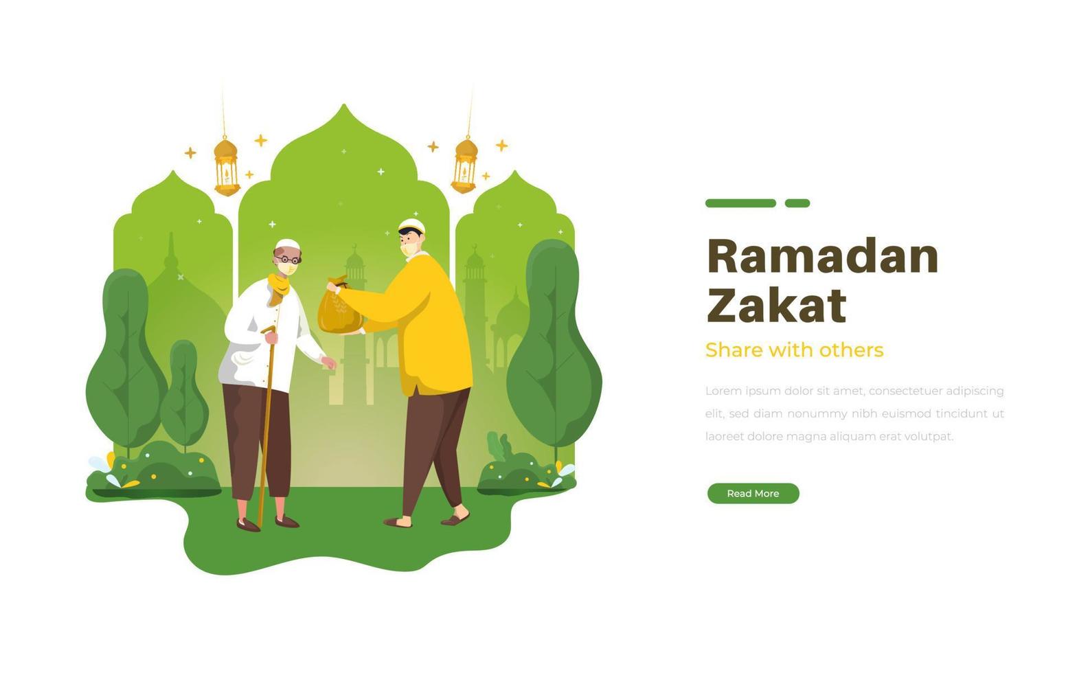 les musulmans font un don à d'autres pour le concept de ramadan zakat vecteur