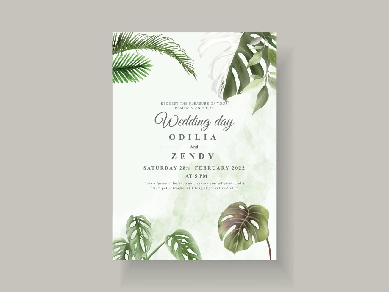 belle carte d'invitation de mariage tropical floral vecteur