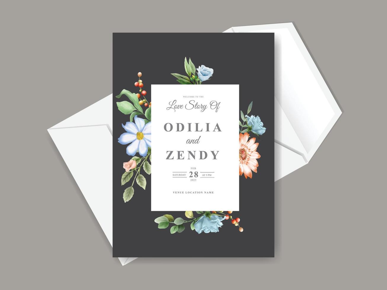 modèle d'invitation de mariage élégant avec un beau design floral vecteur